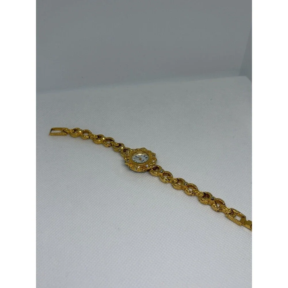 Vintage Champs Elysees Gold Tone Rhinestone Bracelet Watch – Working